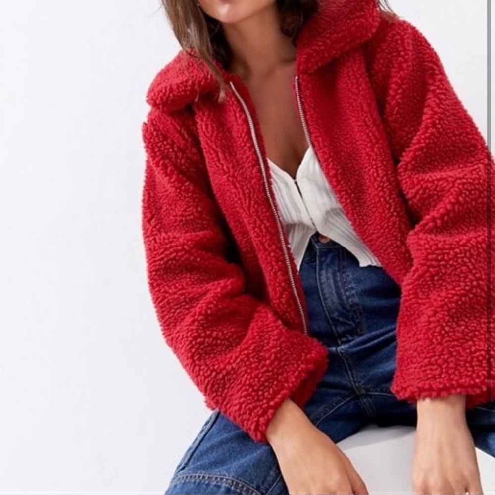 BDG Red Sherpa Oversized Jacket